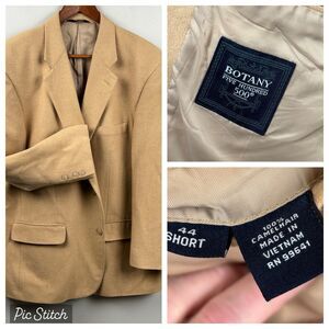 Botany 500 Blazer Jacket Coat Mens 44S Tan Solid 100% Camel Hair Two Buttons